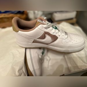 Brand new Nike Air Force 1 never worn size 12 white and tan shoes.
